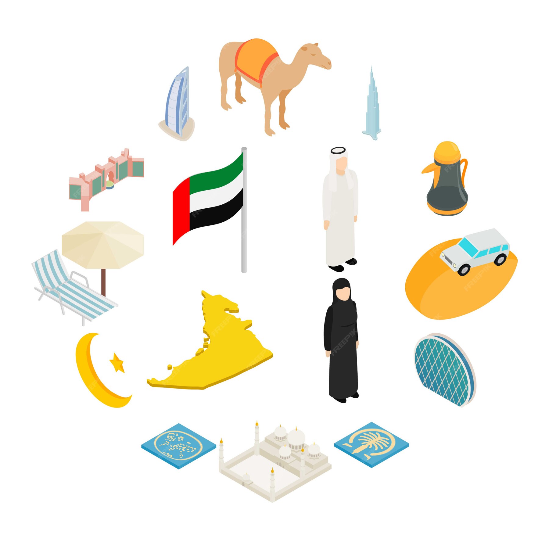 Premium Vector | Uae icon set, isometric style