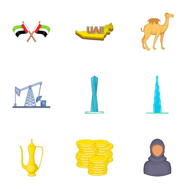 Premium Vector | Uae icons set, cartoon style