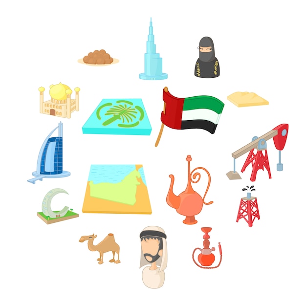 Premium Vector | Uae icons set, cartoon style