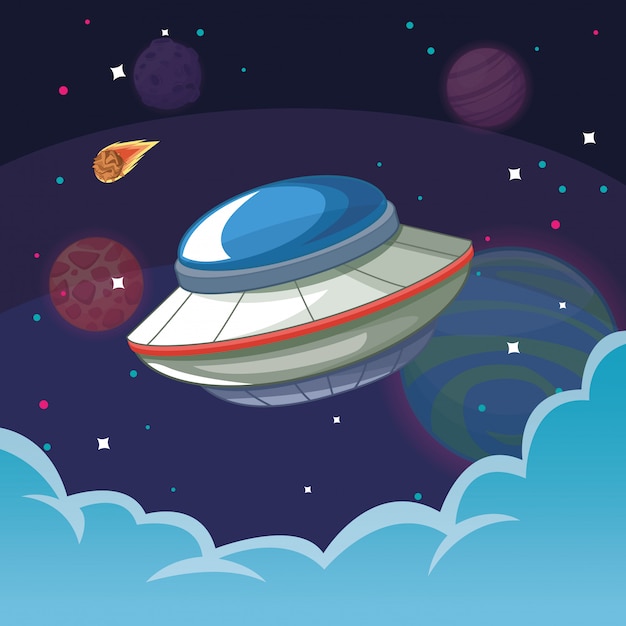 Premium Vector | Ufo alien spaceship in the galaxy