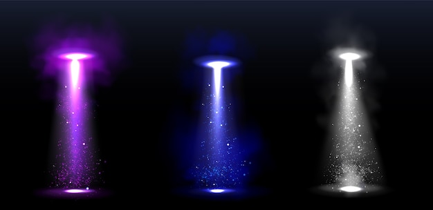 Free Vector Ufo Light Beams Glowing Rays From Alien Spaceships