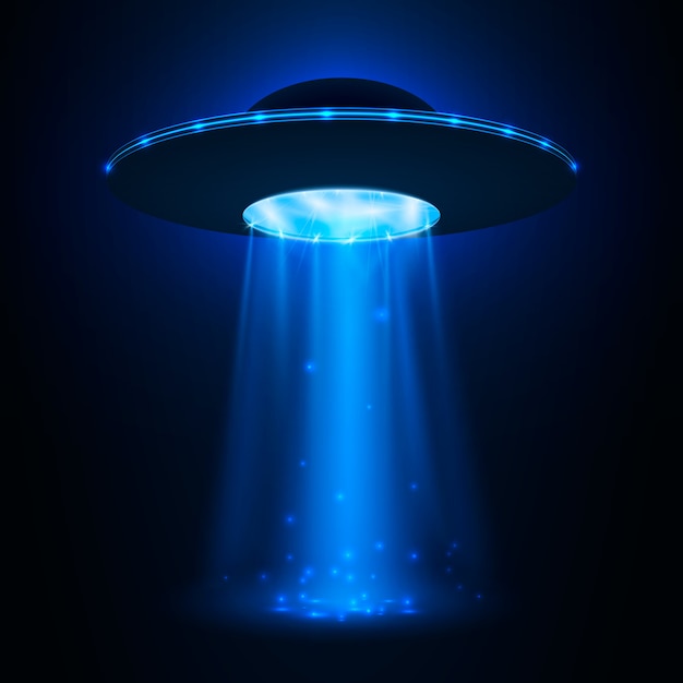 Premium Vector | Ufo spaceship. unidentified flying object with light beam.