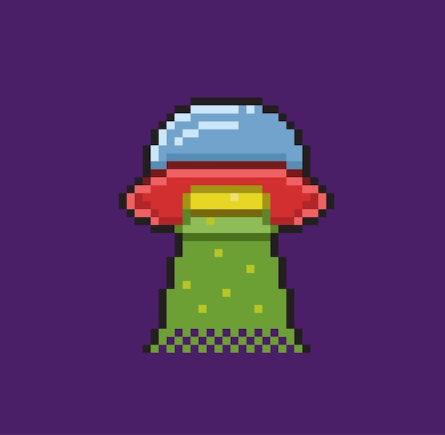 Premium Vector | Ufo with suction light in pixel art style