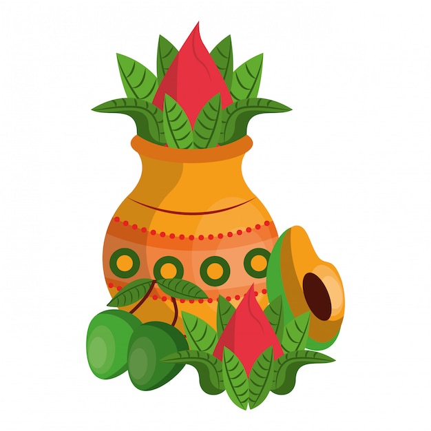 Premium Vector | Ugadi festival offering pot cartoons