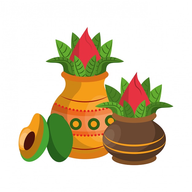 Premium Vector | Ugadi festival offering pot cartoons