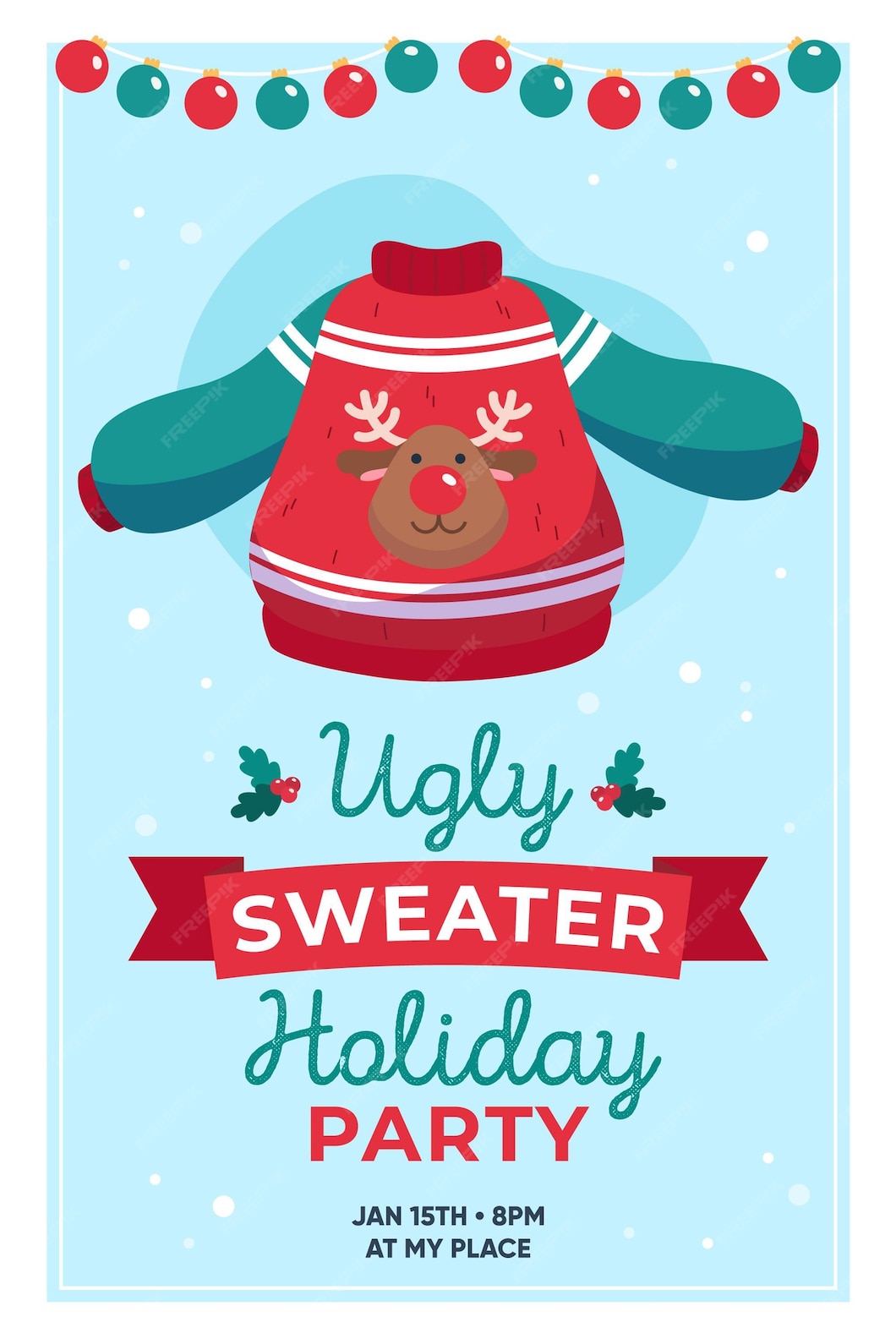 Free Vector Ugly sweater party invitation template