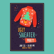 Free Vector Ugly Sweater Party Invitation Template