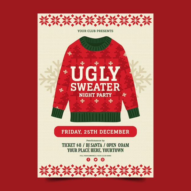 Free Vector Ugly sweater party invitation template