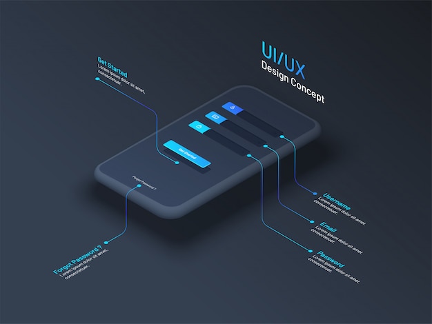 Download Ui or ux design concept with isometric smartphone. Vector | Premium Download