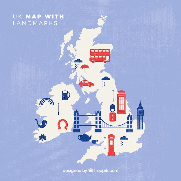 Uk Map With Monuments Free Vector