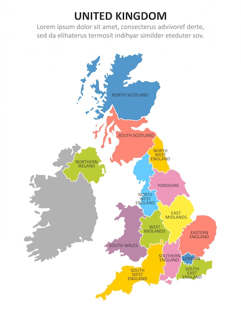 地域とイギリスの色とりどりの地図 プレミアムベクター