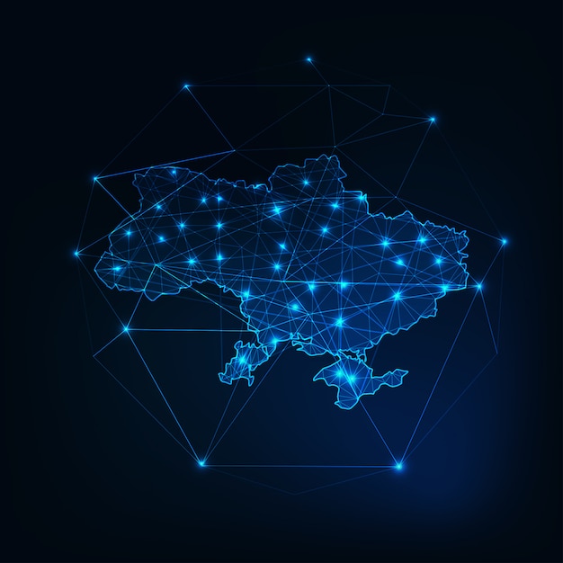 Ukraine map outline with stars and lines abstract framework. Premium Vector