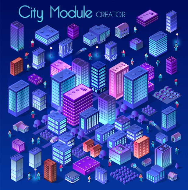 Premium Vector | Ultraviolet isometric city