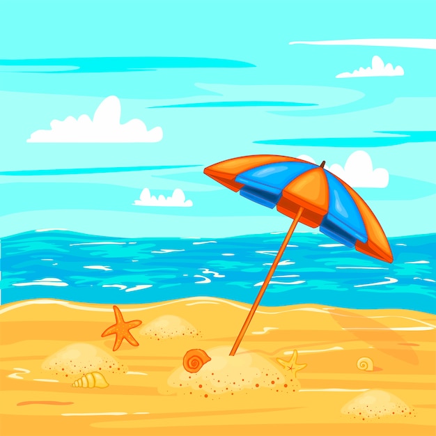 Umbrella on the beach by the water. | Premium Vector