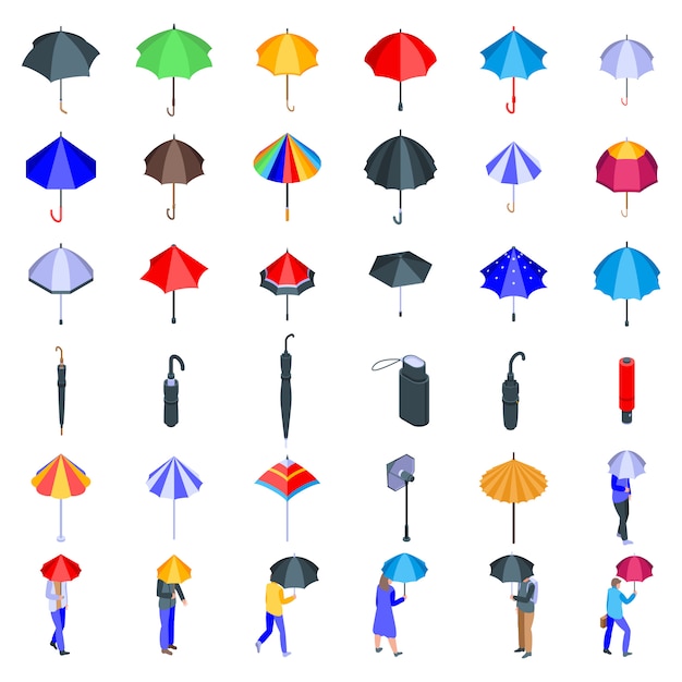 Premium Vector | Umbrella Icons Set, Isometric Style