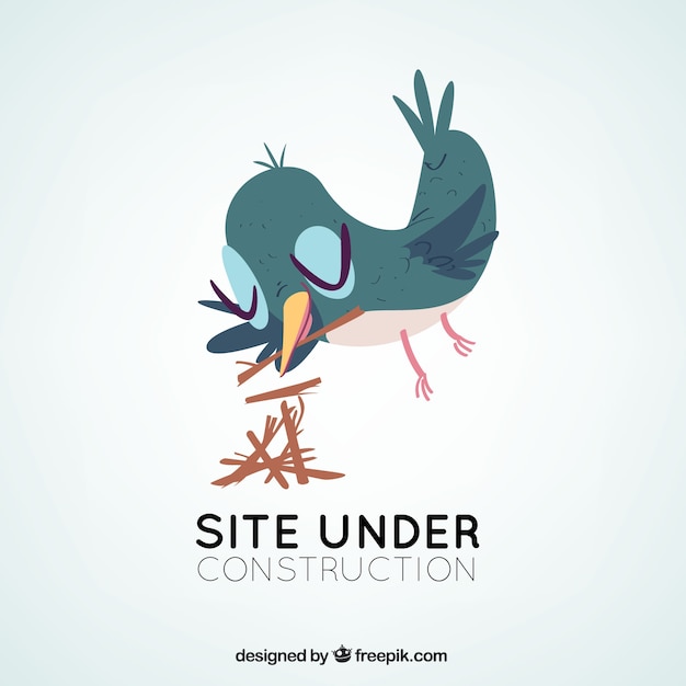 Under construction template with bird in flat
style