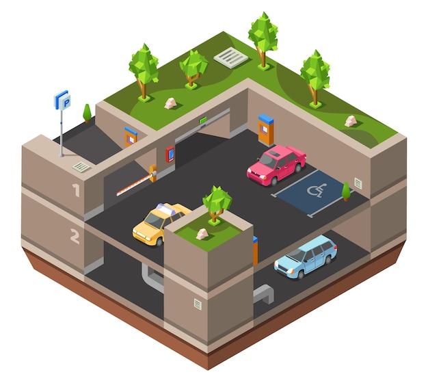 Free Vector | Underground multi-story car parking isometric 3d for  construction