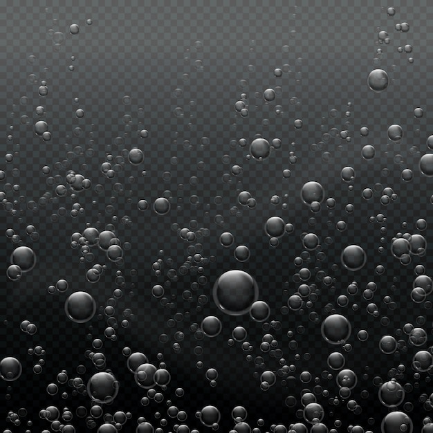Underwater 3d air bubbles, bubbly soda isolated on transparent background vector template. air bubble clean from shampoo illustration Premium Vector