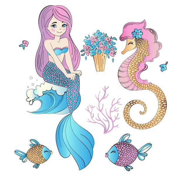 Download Underwater easter mermaid holiday vector illustration set ...