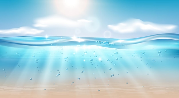 水中海の波の風景のリアルなイラスト 無料のベクター