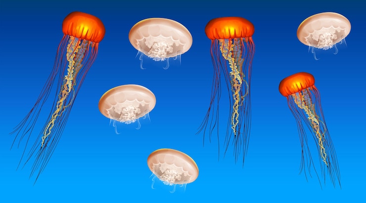 Free Vector | Underwater scene with jellyfish swimming