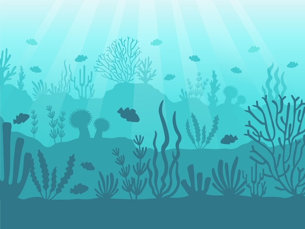 Premium Vector Underwater Seascape Ocean Coral Reef Deep Sea Bottom And Swimming Under Water Marine Corals Illustration