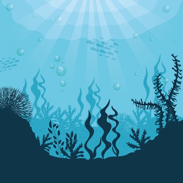 Download Underwater silhouette background, undersea coral reef ...