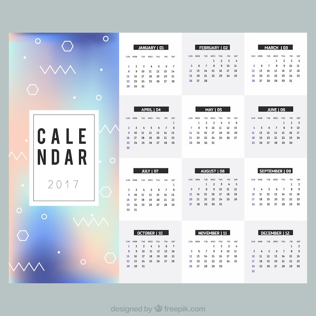 Free Vector Unfocused modern calendar 2017 with abstract shapes