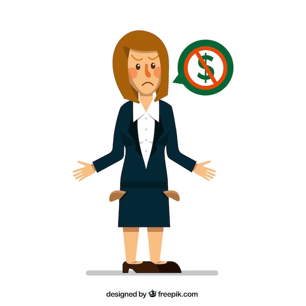 Unhappy businesswoman without money