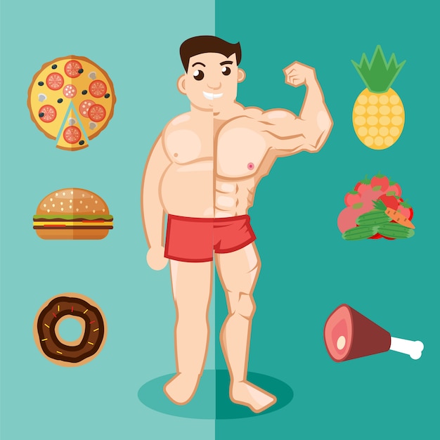 Нездоровый образ жизни, толстяк, ожирение | Премиум векторы
