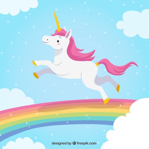 Unicorn background jumping in the rainbow | Free Vector