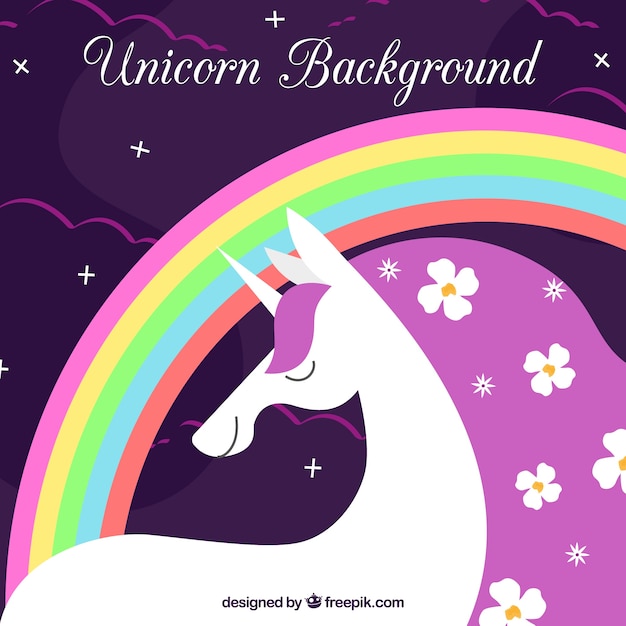 Download Unicorn background with flowers and rainbow Vector | Free ...