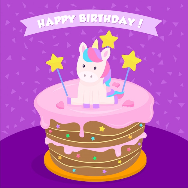 Download Unicorn birthday cake Vector | Premium Download