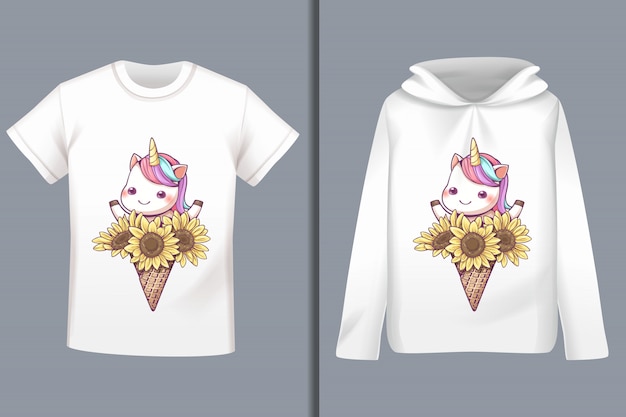Download Unicorn cartoon t-shirt design | Premium Vector