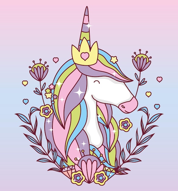 Premium Vector Unicorn Cartoon With Leaves Wreath Design Magic Fantasy Fairytale Childhood Animal Fairy Wild Cute And Lovely