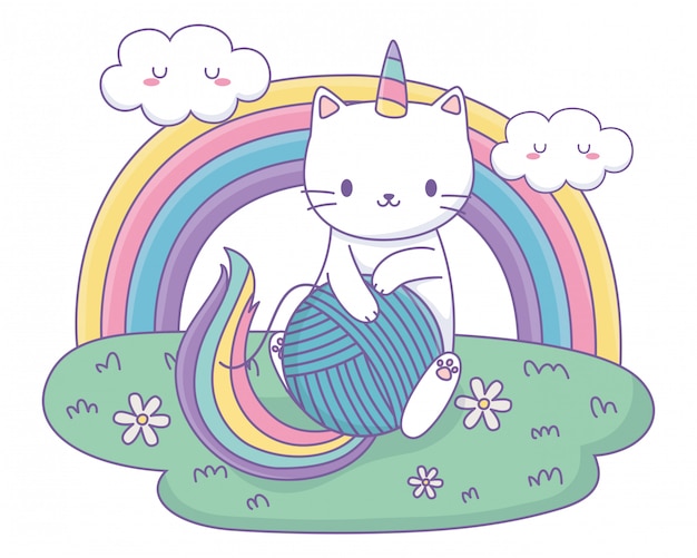 Download Unicorn cat cartoon Vector | Premium Download