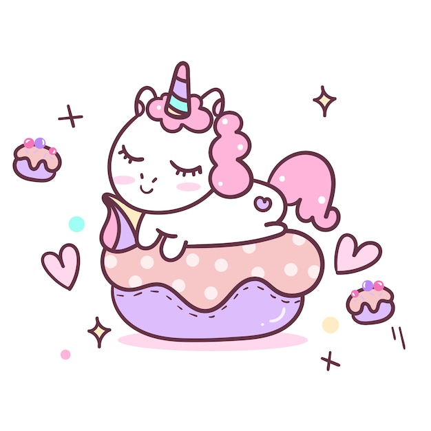 Unicorn Cute Cartoon Illustration Cake Premium Vector