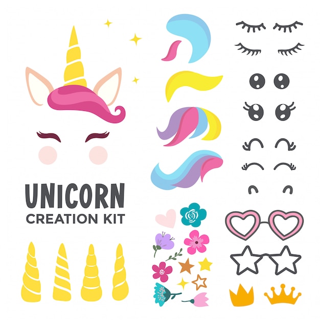 Download Premium Vector | Unicorn face creation kit