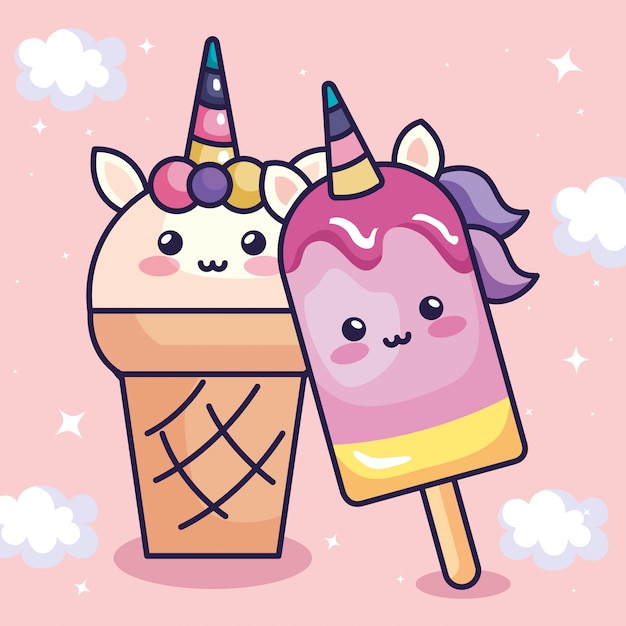 Premium Vector Unicorn ice creams with cute decoration