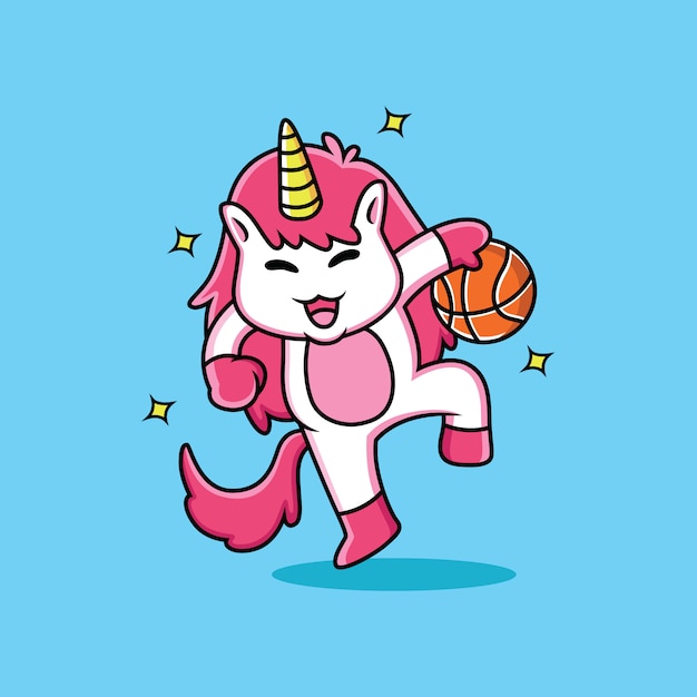 Premium Vector | Unicorn is playing basketball