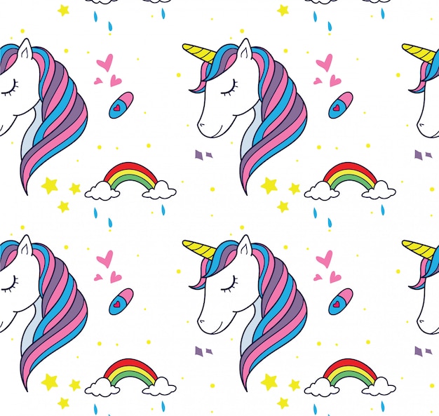 Unicorn kawaii pattern Premium Vector