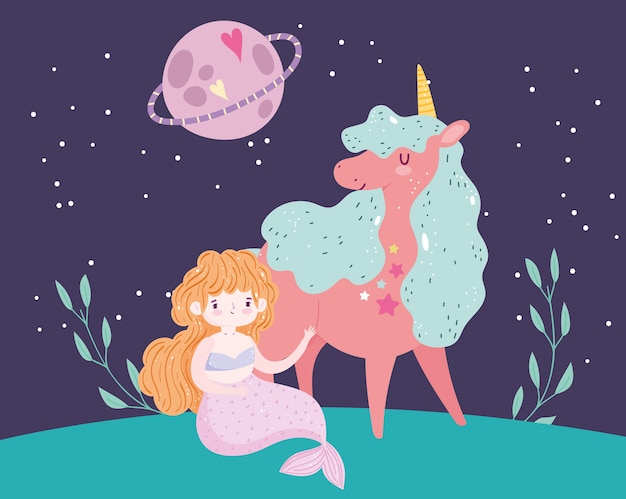 Premium Vector | Unicorn and mermaid princess illustration