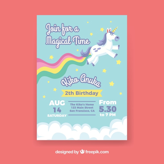 Download Unicorn and rainbow birthday card | Free Vector