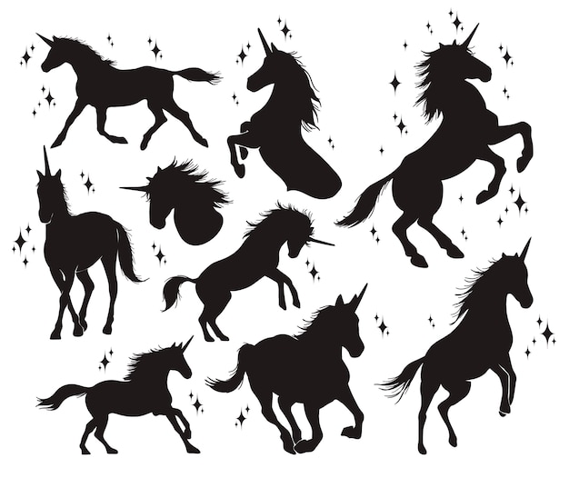 Premium Vector | Unicorn silhouette set