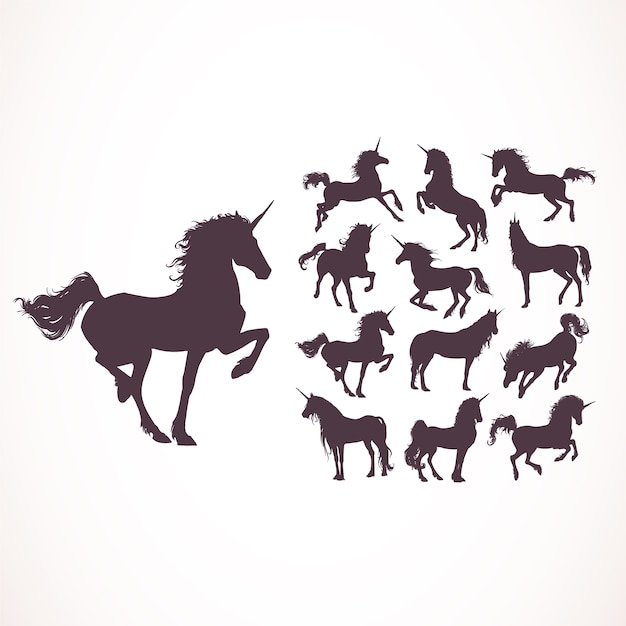 Download Unicorn silhouettes collection Vector | Premium Download