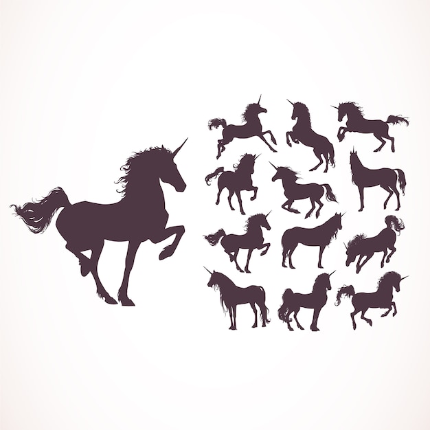 Unicorn silhouettes collection | Premium Vector