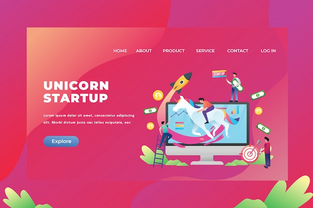 Unicorn startup landing page template Premium Vector