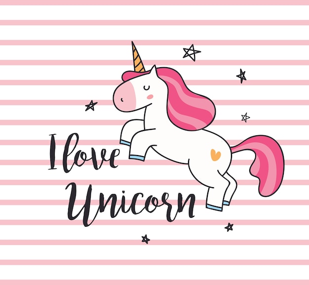 Download Unicorn t shirt design on stripe background | Premium Vector