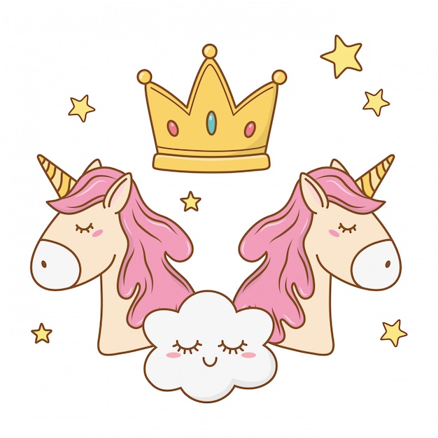 Download Unicorn with crown and cloud Vector | Premium Download