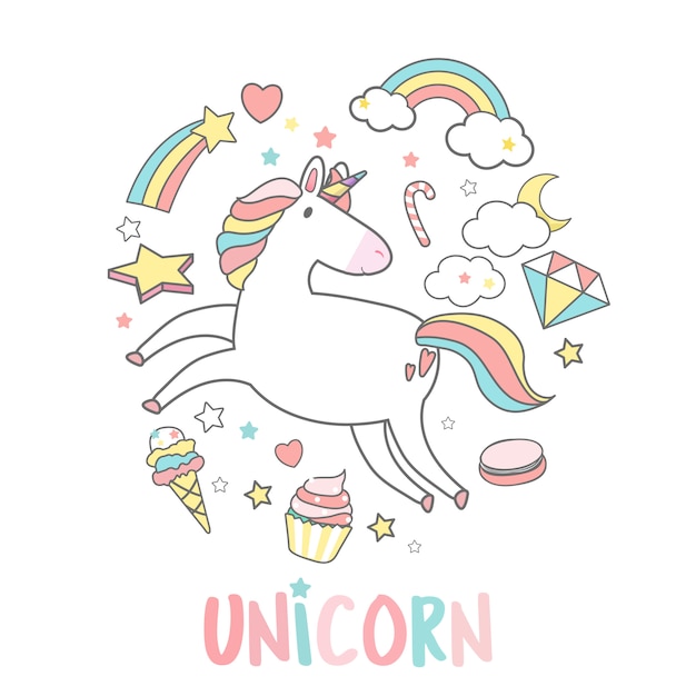 Download Unicorn with magical elements vector Vector | Free Download